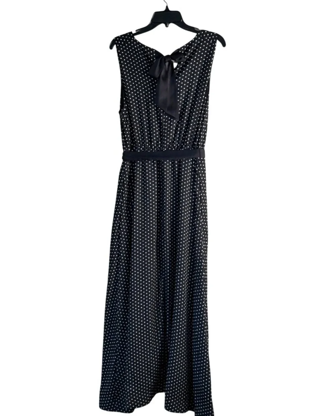 Draper James Women's Polka Dot Maxi Dress Black White Bow Size Large